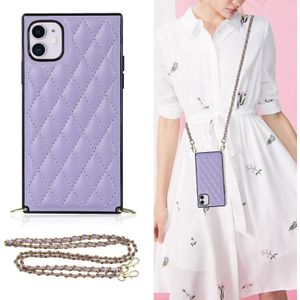 Elegant Rhombic Pattern Microfiber Leather +TPU Shockproof Case with Crossbody Strap Chain For iPhone 11(Purple)
