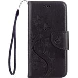 For Galaxy A3 (2017) / A320 Butterflies Love Flowers Embossing Horizontal Flip Leather Case with Holder & Card Slots & Wallet & Lanyard(Black)