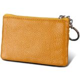 Cowhide Leather Zipper Solid Color Horizontal Card Holder Wallet RFID Blocking Coin Purse Card Bag Protect Case  Size: 11.4*7.4cm(Yellow)