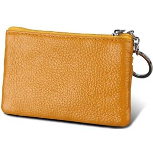 Cowhide Leather Zipper Solid Color Horizontal Card Holder Wallet RFID Blocking Coin Purse Card Bag Protect Case  Size: 11.4*7.4cm(Yellow)