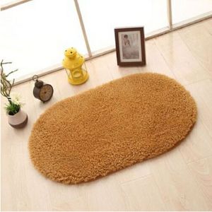 Faux Fur Rug Anti-slip Solid Bath Carpet Kids Room Door Mats Oval  Bedroom Living Room Rugs  Size:160x230cm(Khaki)