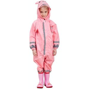 Children One-Piece Raincoat Boys And Girls Lightweight Hooded Poncho  Size: S(Pink)