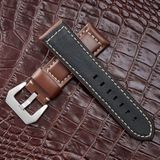 Crazy Horse Layer Frosted Silver Buckle Watch Leather Wrist Strap  Size: 24mm (Army Green)