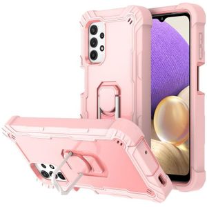 For Samsung Galaxy A32 5G PC + Rubber 3-layers Shockproof Protective Case with Rotating Holder(Rose Gold)