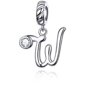 S925 Sterling Silver 26 English Letter Pendant DIY Bracelet Necklace Accessories  Style:W