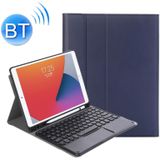 YA102B-A Detachable Lambskin Texture Round Keycap Bluetooth Keyboard Leather Case with Touch Control & Pen Slot & Stand For iPad 10.2 (2020) & (2019) / Air 3 10.5 inch / Pro 10.5 inch(Dark Blue)