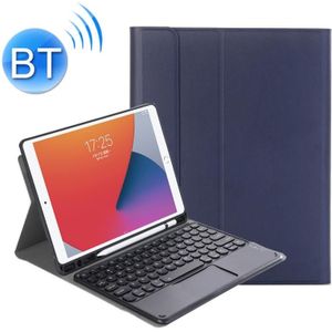 YA102B-A Detachable Lambskin Texture Round Keycap Bluetooth Keyboard Leather Case with Touch Control & Pen Slot & Stand For iPad 10.2 (2020) & (2019) / Air 3 10.5 inch / Pro 10.5 inch(Dark Blue)