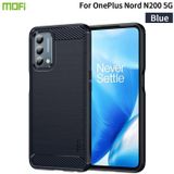 For Oneplus Nord N200 5G MOFI Gentleness Series Brushed Texture Carbon Fiber Soft TPU Phone Case(Blue)
