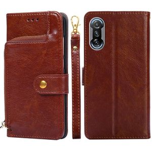 For Xiaomi Redmi K40 Gaming Zipper Bag Horizontal Flip Leather Phone Case with Holder & Card Slots & Lanyard(Brown)
