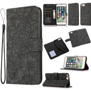 Skin Feel Embossed Sunflower Horizontal Flip Leather Case with Holder & Card Slots & Wallet & Lanyard For iPhone 6 Plus / 6s Plus(Black)