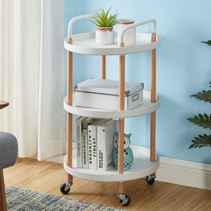 Luxury Movable Trolley Simple Kitchen Living Room Storage Tea Set Rack  Size:Three Layers(Athens White)