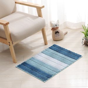 Stripe Indoor Anti-slip Bathroom Kitchen Floor Mat Microfiber Rug Carpet  Size:46x71cm(Blue)