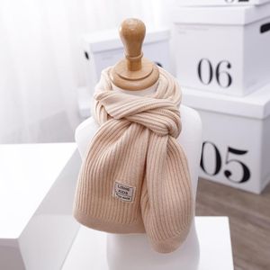 WJ8657 Solid Color Children Scarf Winter Knitted Scarf Warm Wool Baby Scarf  Length (CM): 125cm(Beige)