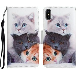 Geschilderd Patroon Horizontale Flip Lederen Case met Houder & Card Slot & Portemonnee voor iPhone XS MAX (drie katten)