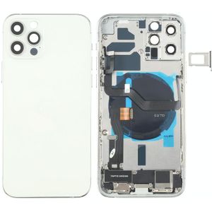 Battery Back Cover Assembly (with Side Keys & Loud Speaker & Motor & Camera Lens & Card Tray & Power Button + Volume Button + Charging Port & Wireless Charging Module) for iPhone 12 Pro(White)