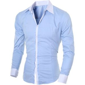 Casual business mannen jurk lange mouwen katoen stijlvolle sociale shirts  size:XL(blauw)