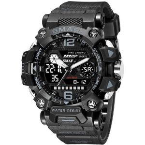 SMAEL 8072 Legering Outdoor Multifunctioneel Elektronisch Horloge Mannen Dual Display Waterdicht Horloge (Zwart Grijs)