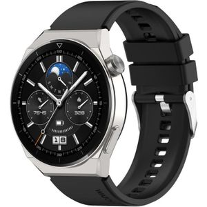 For Huawei Watch GT3 46mm 22mm Protruding Head Silicone Strap Silver Buckle(Black)
