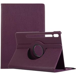 For Samsung Galaxy Tab S7 FE T730 Litchi Texture Horizontal Flip 360 Degrees Rotation Leather Case with Holder(Purple)