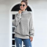 Fashion Edge Curl High Collar Knit Sweater (Color:Grey Size:S)