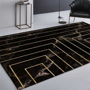 Marble Texture Square Lines Carpets Rugs For Home Living Room  Size:80x160cm(Black Gold)