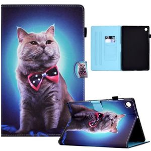 Voor Samsung Galaxy Tab A8 naaien pen slot lederen tablet case (strikje kat)