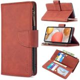 For Samsung Galaxy A42 Skin Feel Detachable Magnetic Zipper Horizontal Flip PU Leather Case with Multi-Card Slots & Holder & Wallet & Photo Frame & Lanyard(Brown)