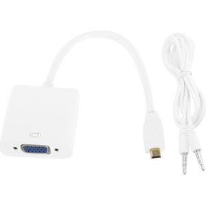 22cm Full HD 1080P Micro HDMI Male to VGA Female Video Adapter Cable with Audio Cable(White)