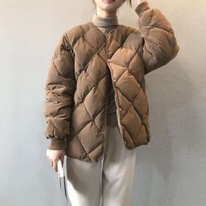 Diamond Lattice Loose And Warm Ladies Short Cotton-padded Jacket (Color:Brown Size:S)
