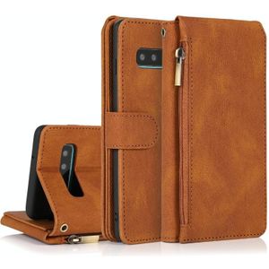 For Samsung Galaxy S10 Skin-feel Crazy Horse Texture Zipper Wallet Bag Horizontal Flip Leather Case with Holder & Card Slots & Wallet & Lanyard(Brown)