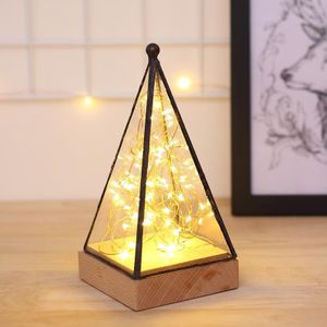 Fireworks 3D Triangle Glass Lampshade Wooden Base Night Light Birthday Christmas Gift  Spec: Dimming Switch(Pyramid)