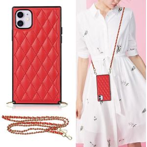 Elegant Rhombic Pattern Microfiber Leather +TPU Shockproof Case with Crossbody Strap Chain For iPhone 11(Red)