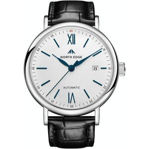 NORTH EDGE AMOY multifunctioneel zakelijk herenhorloge waterdicht leer mechanisch horloge (blauwe naald)