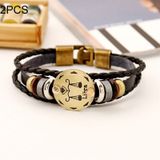 2 PCS Couple Lovers Jewelry Leather Braided Libra Constellation Detail Hand Chain Bracelet  Size: 21*1.2cm