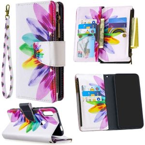 For Huawei P Smart Z Colored Drawing Pattern Zipper Horizontal Flip Leather Case with Holder & Card Slots & Wallet(Sun Flower)