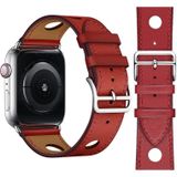 Fashionable Single Circle Three Holes Genuine Leather Watch Strap for Apple Watch Series 4 44mm (Red)