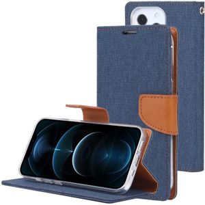 GOOSPERY CANVAS DIARY Cross Texture Horizontal Flip Leather Case with Holder& Card Slots & Wallet For iPhone 13 Pro Max(Navy Blue)