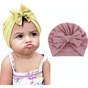 3 PCS Baby Solid Color Cotton Hedging Cap Bowknot Turban Hat(Taro)