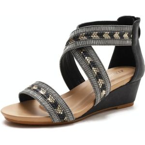 Dames Zomer Slope Heel Sandalen Anti-Slip Open-Toed Roman Style Schoenen  Maat: 42 (Zwart)