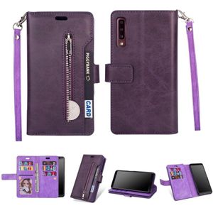 For Samsung Galaxy A70 Multifunctional Zipper Horizontal Flip Leather Case with Holder & Wallet & 9 Card Slots & Lanyard(Purple)