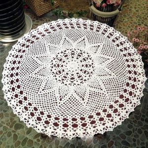 Exquisite Handmade Crochet Hook Flower Garden Mori Cotton Lace Openwork Woven Round Tablecloth  Size:60cm Diameter(White)