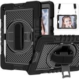360 Degree Rotation Contrast Color Shockproof Silicone + PC Case with Holder & Hand Grip Strap & Shoulder Strap For iPad 10.2 2020 / 2019 (Black)