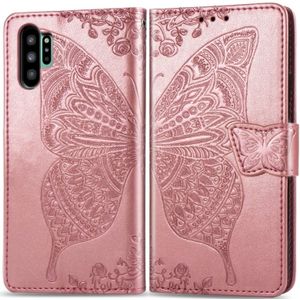 Butterfly Love Flowers Embossing Horizontal Flip Leather Case For Galaxy Note10 Pro with Holder & Card Slots & Wallet & Lanyard(Rose gold)