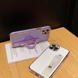6D Pure Color Plating Beschermhoes Met Polsband & Houder Voor iPhone 11 Pro (Pink)