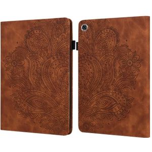 For Samsung Galaxy Tab A8 10.5 2021 Peacock Embossed Pattern Leather Tablet Case(Brown)