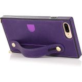 For iPhone 8 Plus / 7 Plus Wrist Strap PU+TPU Shockproof Protective Case with Crossbody Lanyard & Holder & Card Slot(Purple)