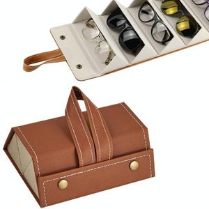 Multifunctional Jewelry Glasses Storage Box Small Grain PU Leather Handmade Glasses Case Model: L6402 (Brown)