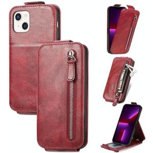Voor iPhone 14 Plus Zipper Wallet Vertical Flip Leather Phone Case (Rood)