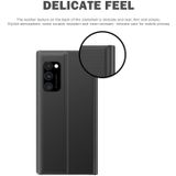 For Samsung Galaxy A71 5G Side Display Magnetic Horizontal Flip Plain Texture Cloth + PC Case with Holder & Sleep / Wake-up Function(Black)