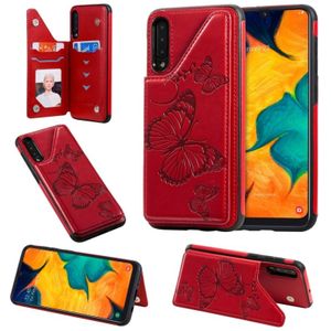 Voor Galaxy A50 Butterfly Embossing Pattern Shockproof Protective Case met Holder & Card Slots & Photo Frame(Red)